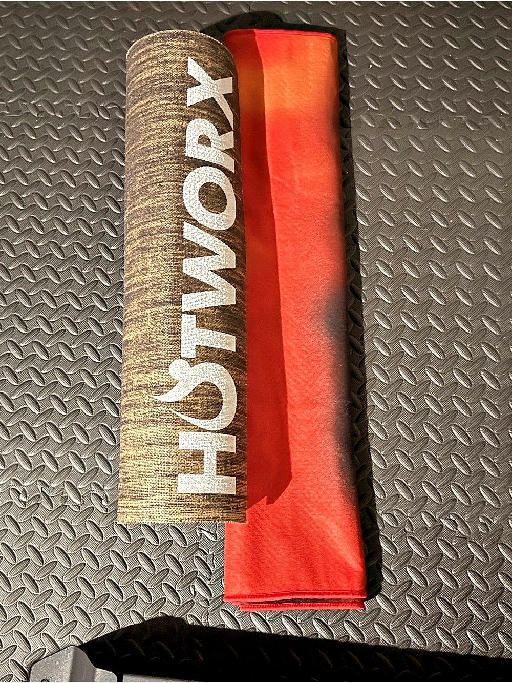 HOTWORX Yoga Mat and Mat Towel Set Red & Brown
